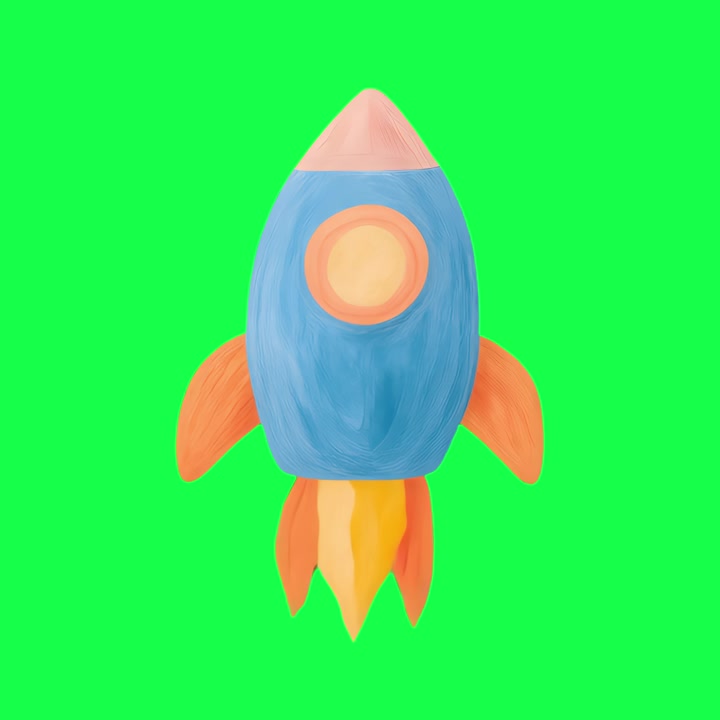Animated Cartoon Rocket Ship Flying on Green Screen
