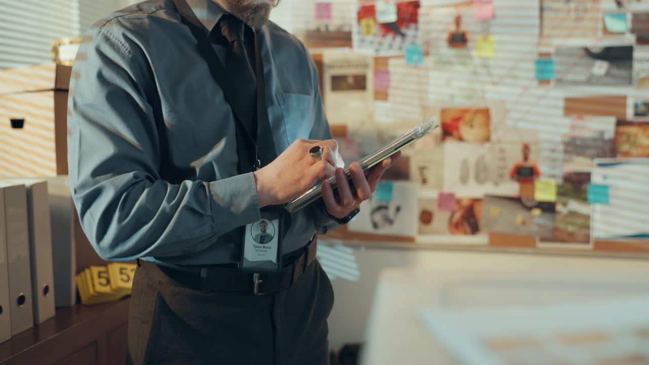 Detective Using Tablet at Crime Scene Investigation