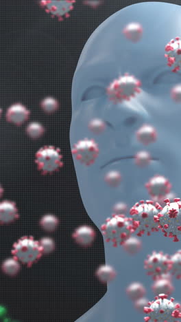 animation of virus cells over dna, human model and black background