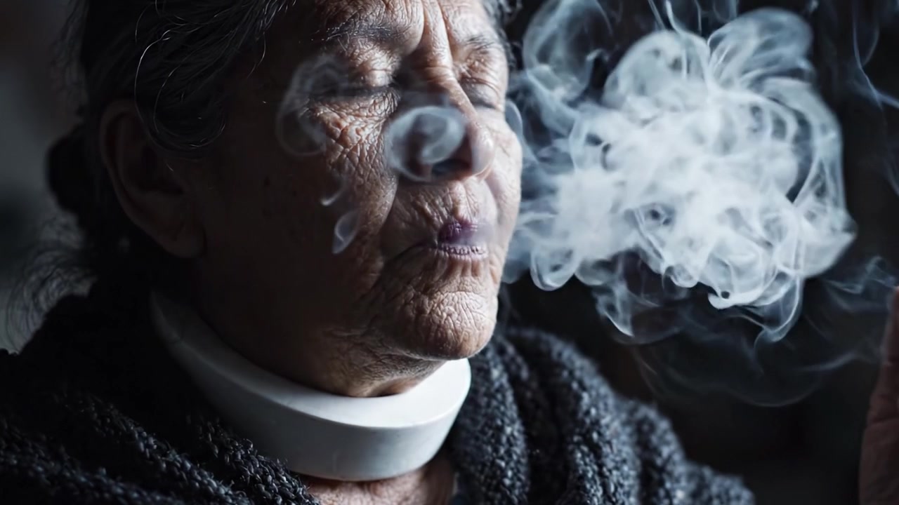 Momentos Reflexivos: Un Retrato de Atemporalidad y Contemplación en la Vida de una Mujer Mayor Fumando en un Espacio con Poca Luz