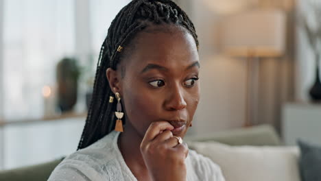 Stress,-anxiety-and-woman-biting-nails-in-home