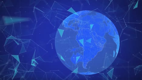 animación de un globo giratorio con redes brillantes de conexiones