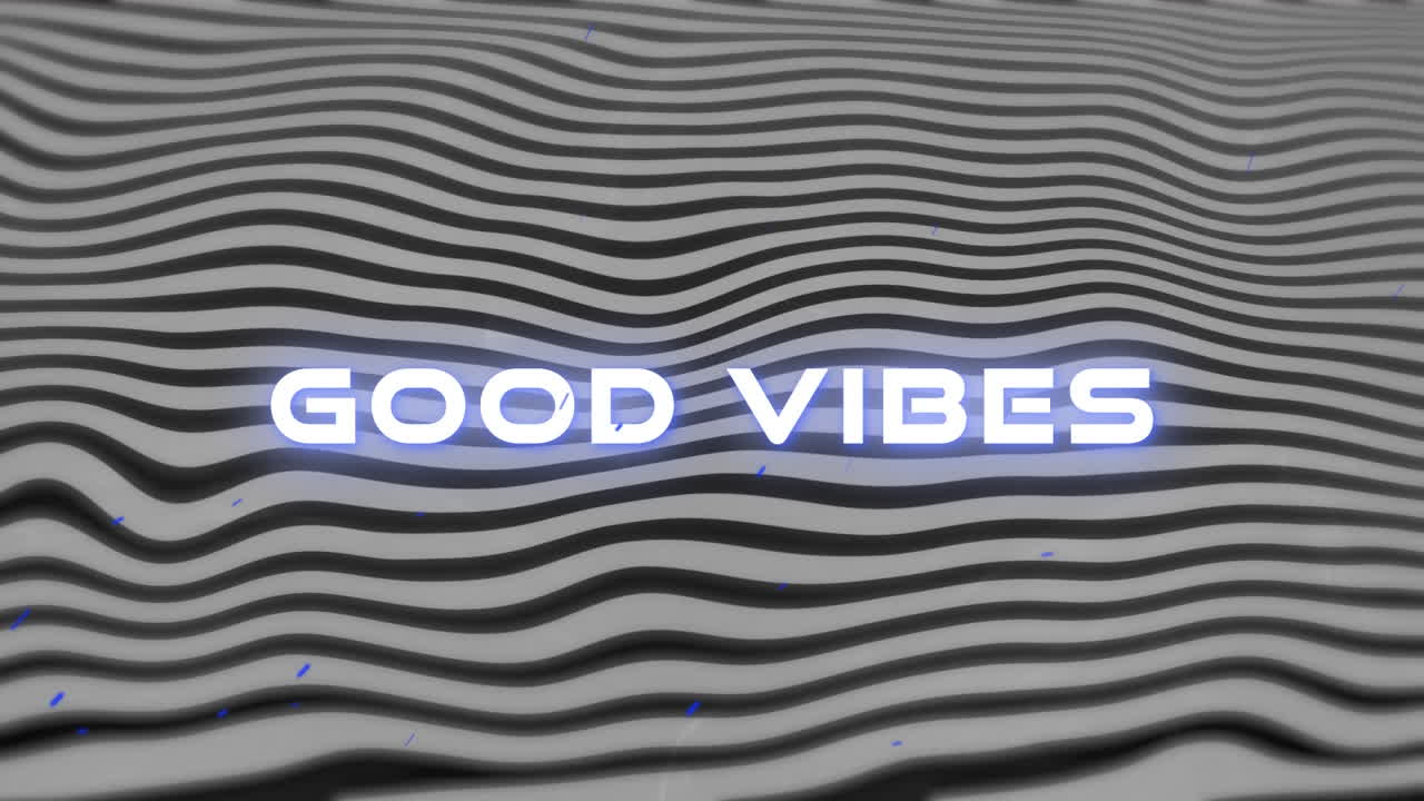 Animation of good vibes glowing text over waving lines in background