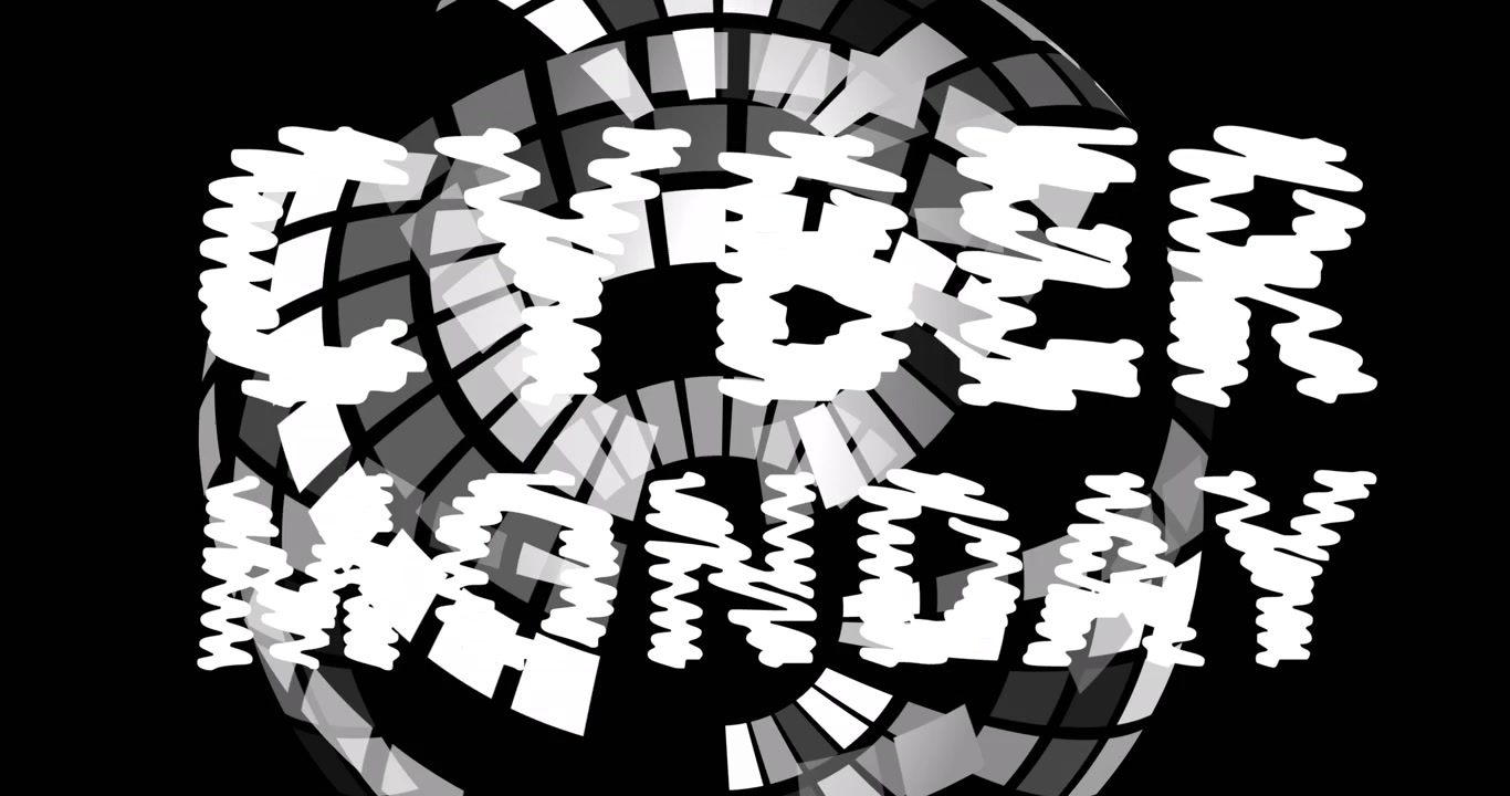 Animation des Cyber Monday Textes über Globus