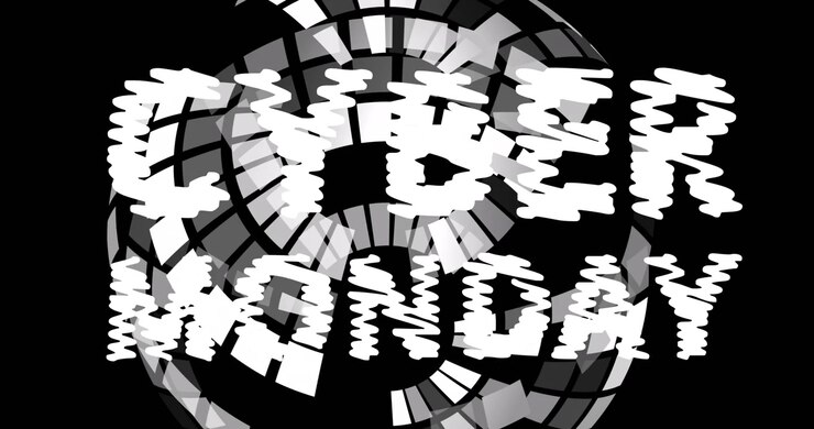 Animation des Cyber Monday Textes über Globus