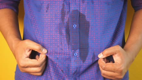 stained blue shirt