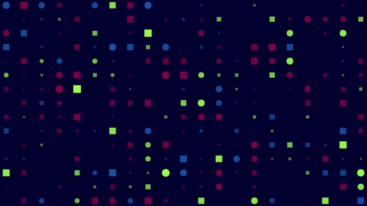 fondo tecnológico animado de 4k hecho de cuadrados y círculos brillantes