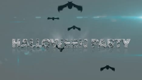 Animation-of-halloween-party-text-over-bats-flying-on-grey-background