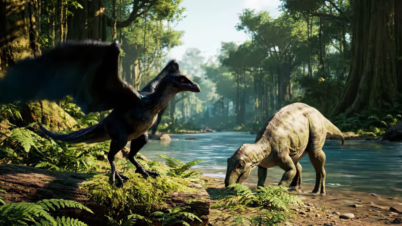 Dinosaurs in a Lush Prehistoric Forest