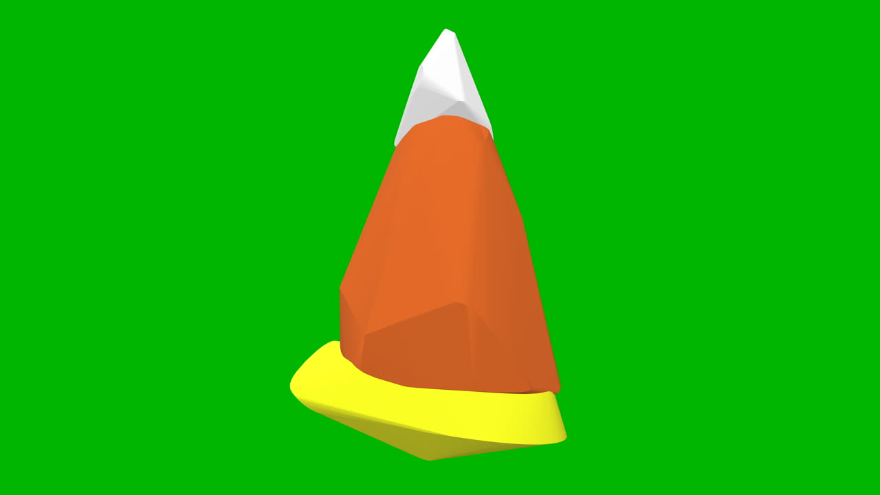 A 3D animation of a Candy Corn spinning in front of a Green Screen for Halloween and Fall Backgrounds