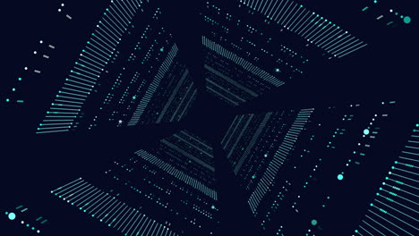 Futuristic neon cubes with dots and lines in spiral in dark galaxy