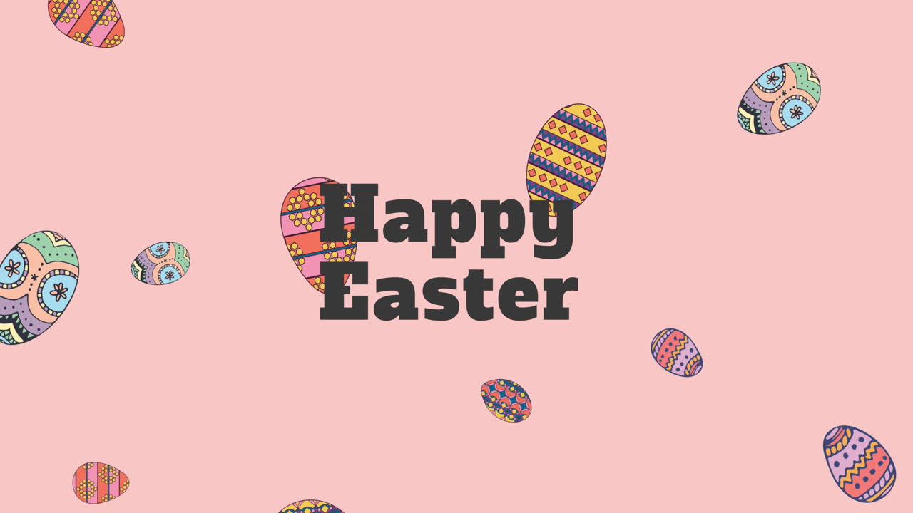 Animazione di Buona Pasqua su uova di Pasqua che cadono su sfondo rosa pallido