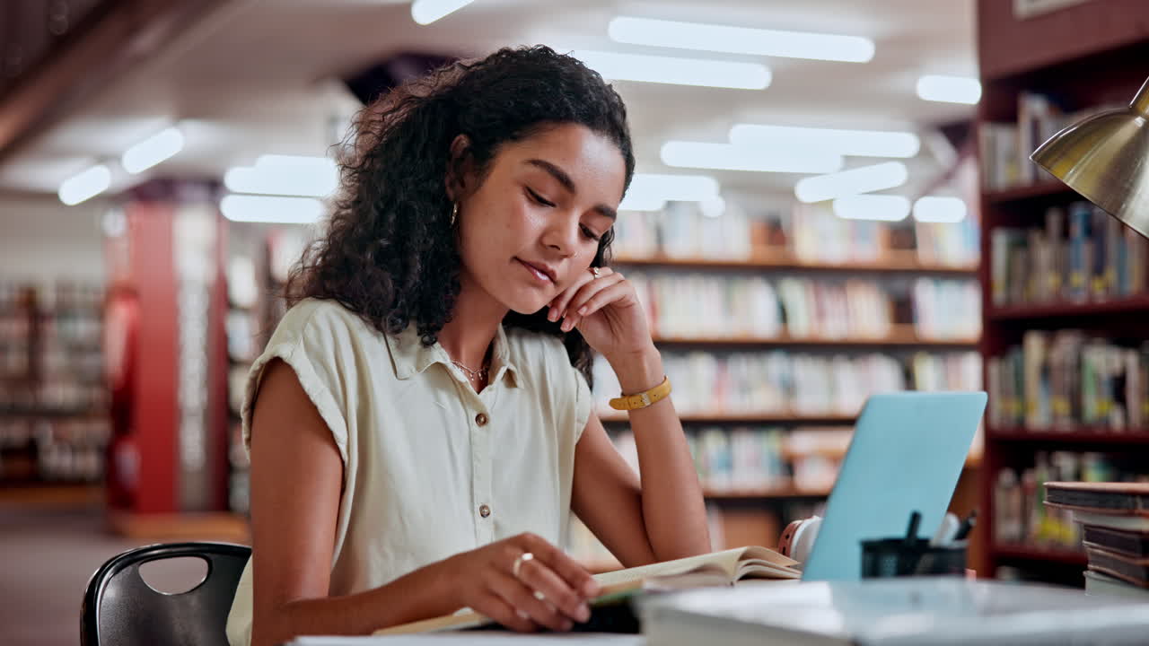 Woman Reading in Library