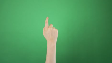 hand touching device screen on green background