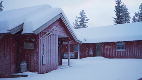 snowfall on the cabins near the forest in indre fosen, norway - wide