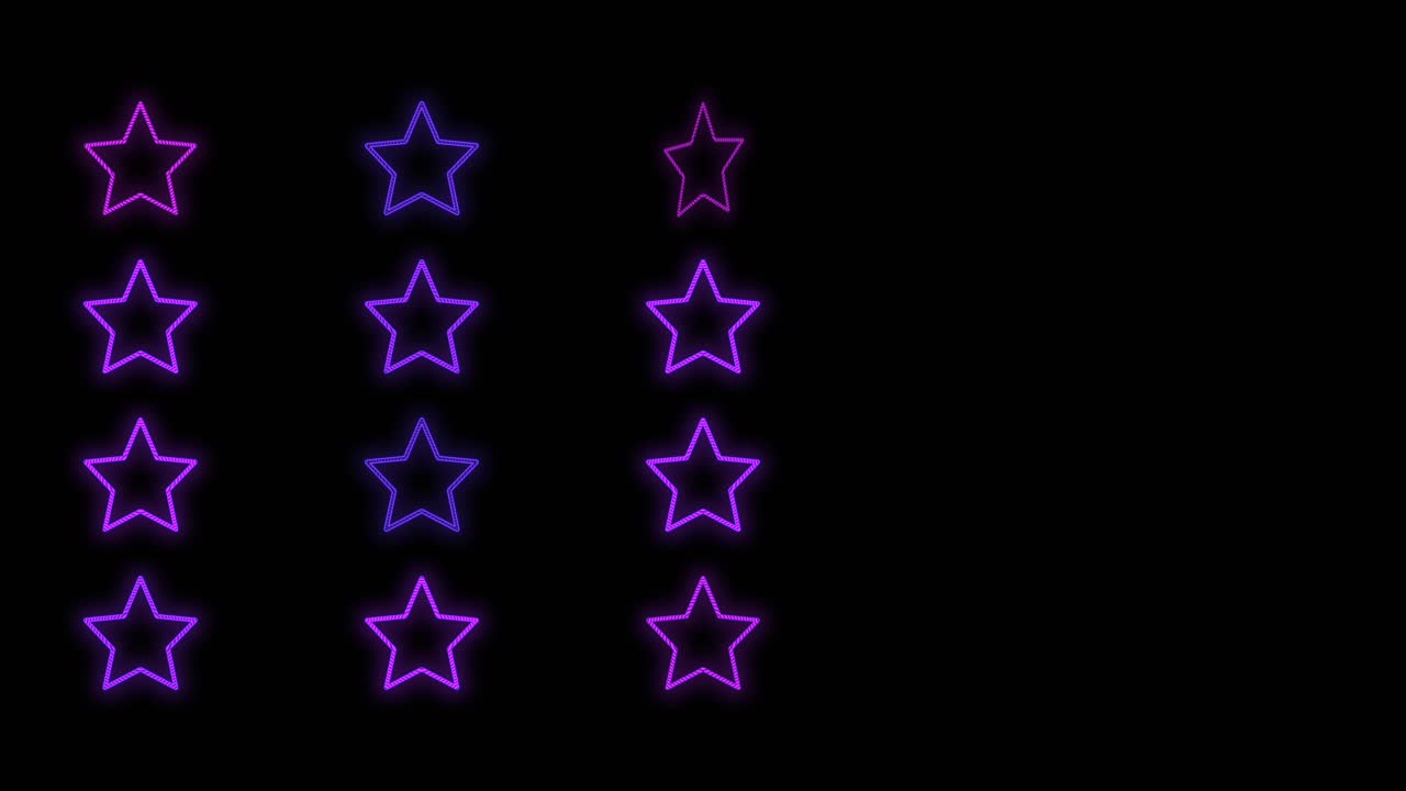 patrón de estrellas de neón púrpura pulsante en filas 8