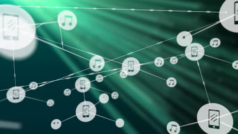 animation of network of connections with icons over green trails