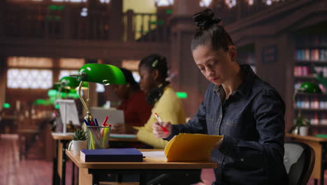 students studying in a library