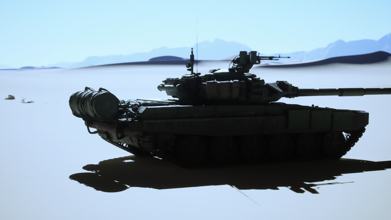 A tank driving through the desert