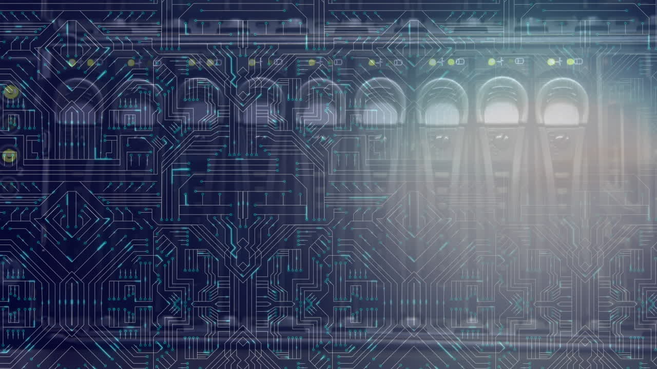 computadora central y tablero de circuito brillante