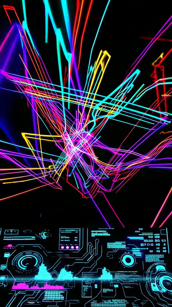Abstract Neon Digital Network with Futuristic HUD Interface