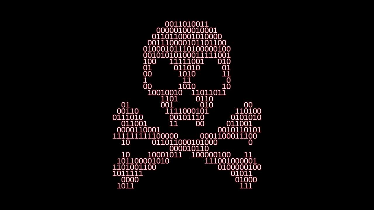 código de malware cráneo y huesos cruzados