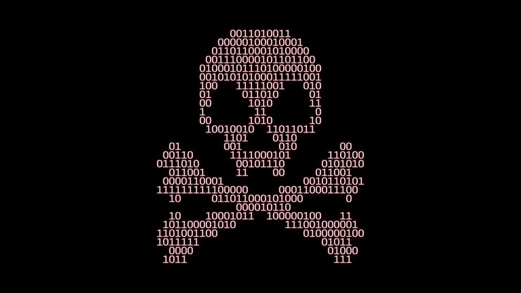 Malware code skull and crossbones