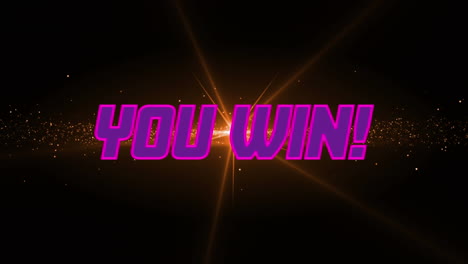 animation of you win text over orange lights on black background