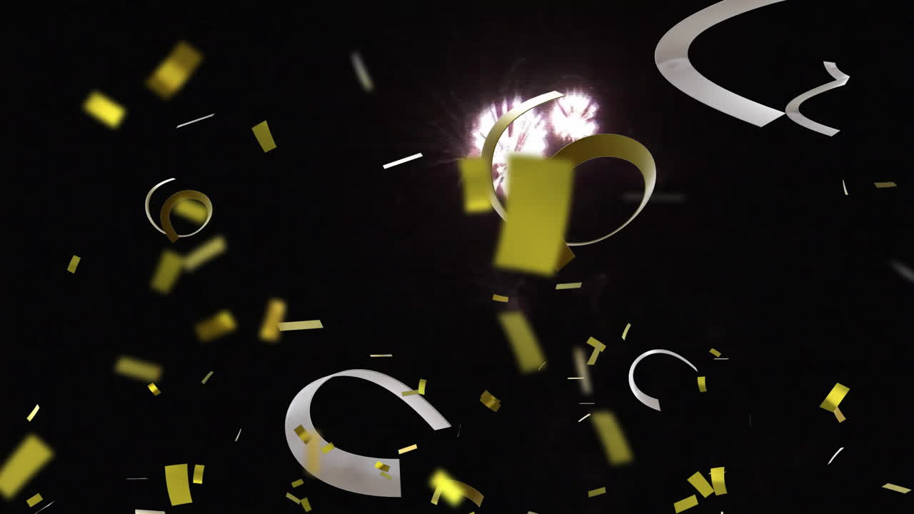 검은색 배경에 파티 스트리머와 콘페티의 애니메이션