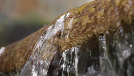detailed close-up showing clear water gently flowing over a textured stone surface outdoors