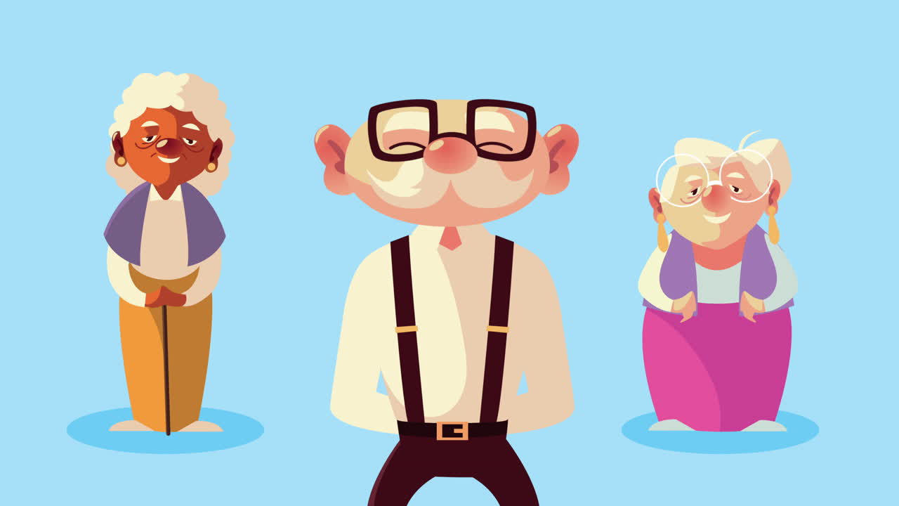tres abuelos de pie personajes animados
