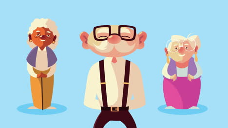 three grandparents standing characters animated