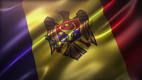 the national flag of republic of moldova, high-angle, perspective view, waving in the wind, with cinematic look and feel, elegant silky texture