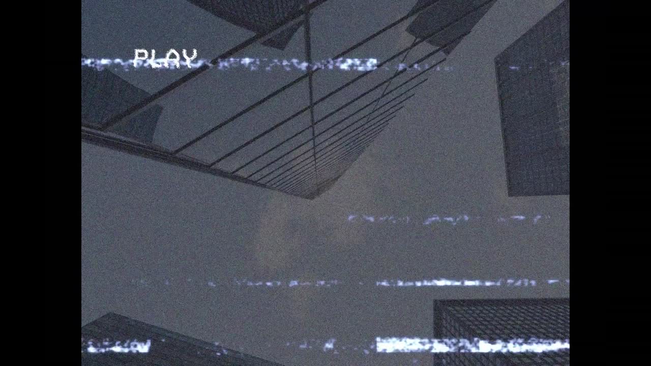 Animation of interference and play text over cityscape