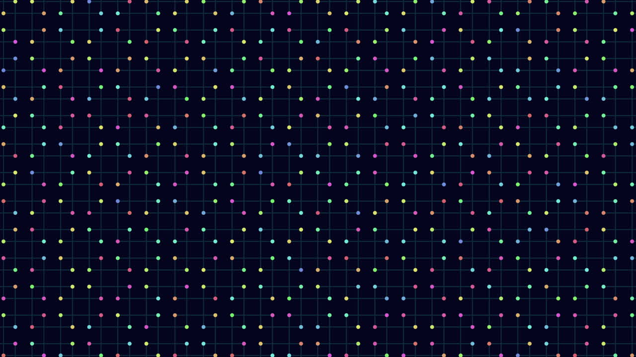 Grid of multicolored dots on black background