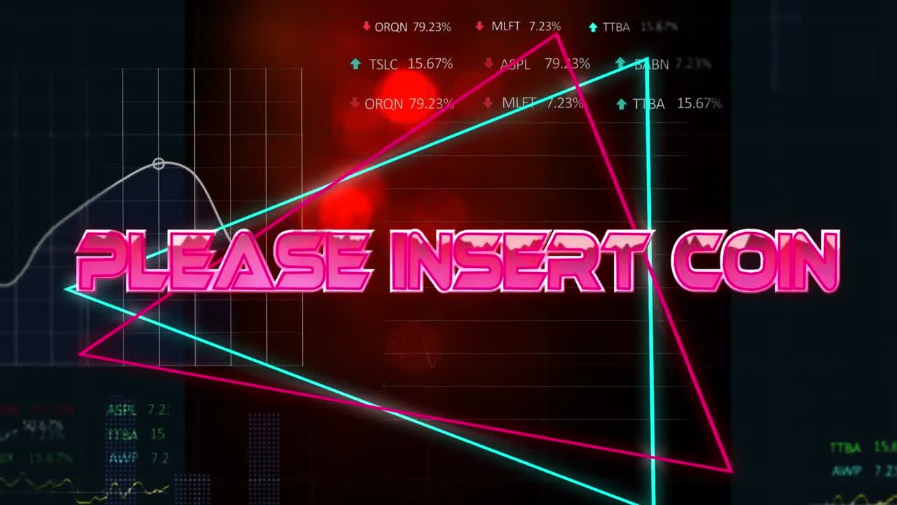 네온 모양과 데이터 처리 위에 동전을  ⁇ 입하십시오.