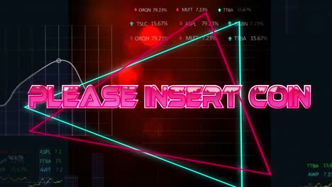 Animación-De-Por-Favor-Inserte-Una-Moneda-Sobre-Formas-De-Neón-Y-Procesamiento-De-Datos
