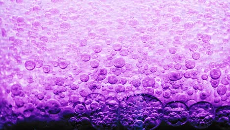 macro shot of many violet bubbles setting on dark ground in water