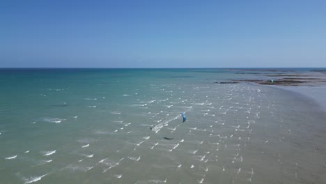 kite surfer in jersey blue sky drone,aerial  view