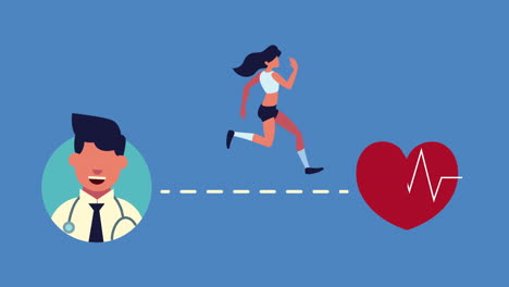 doctor and woman running with heart cardio