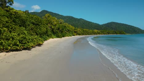 Aerial-drone-at-tropical-beach-Cape-Tribulation-at-Daintree-Rainforest,-Australia