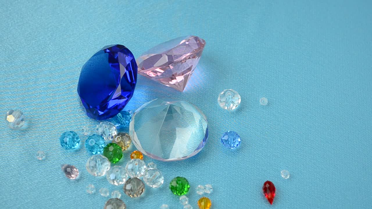 Crystals on a blue background. Shooting of crystals, still life