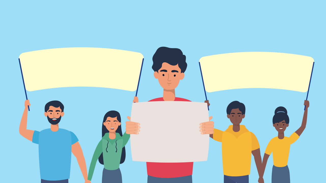 항의하는 젊은이들 애니메이션 캐릭터