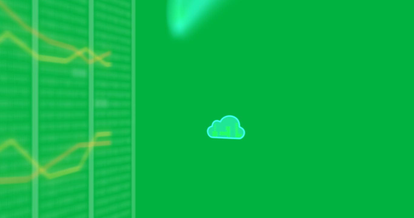 Animation of computer data processing and clouds on transparent background