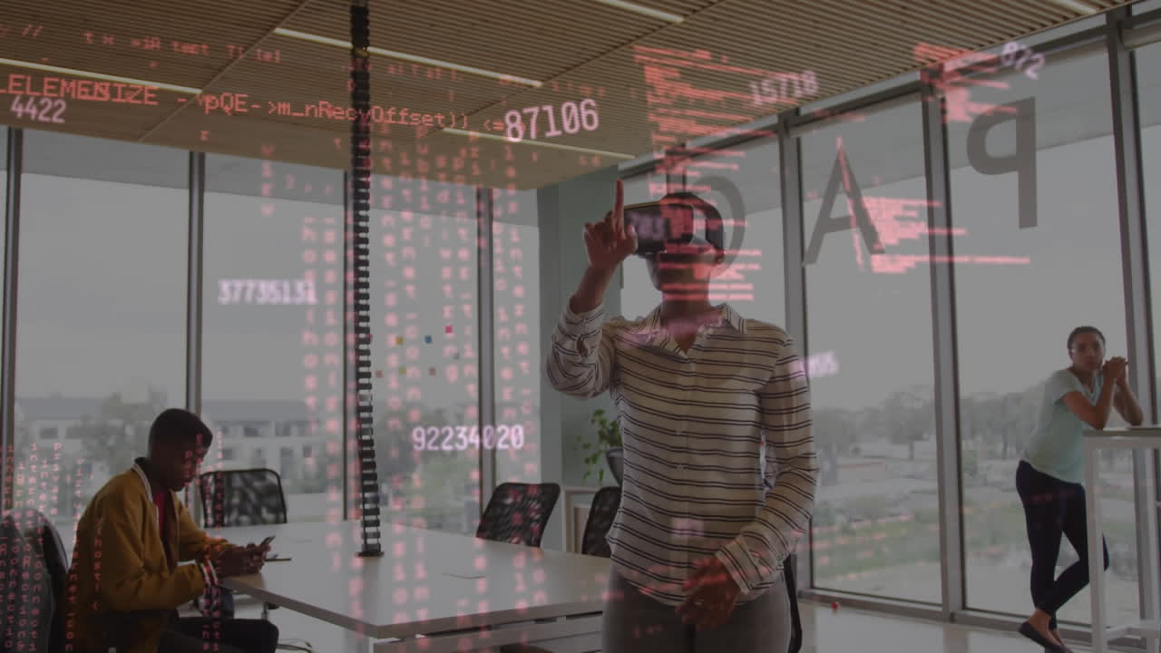 animación del procesamiento de datos sobre diversas personas de negocios en la oficina