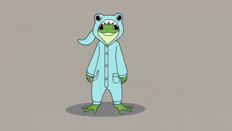 cartoon frog in a blue onesie