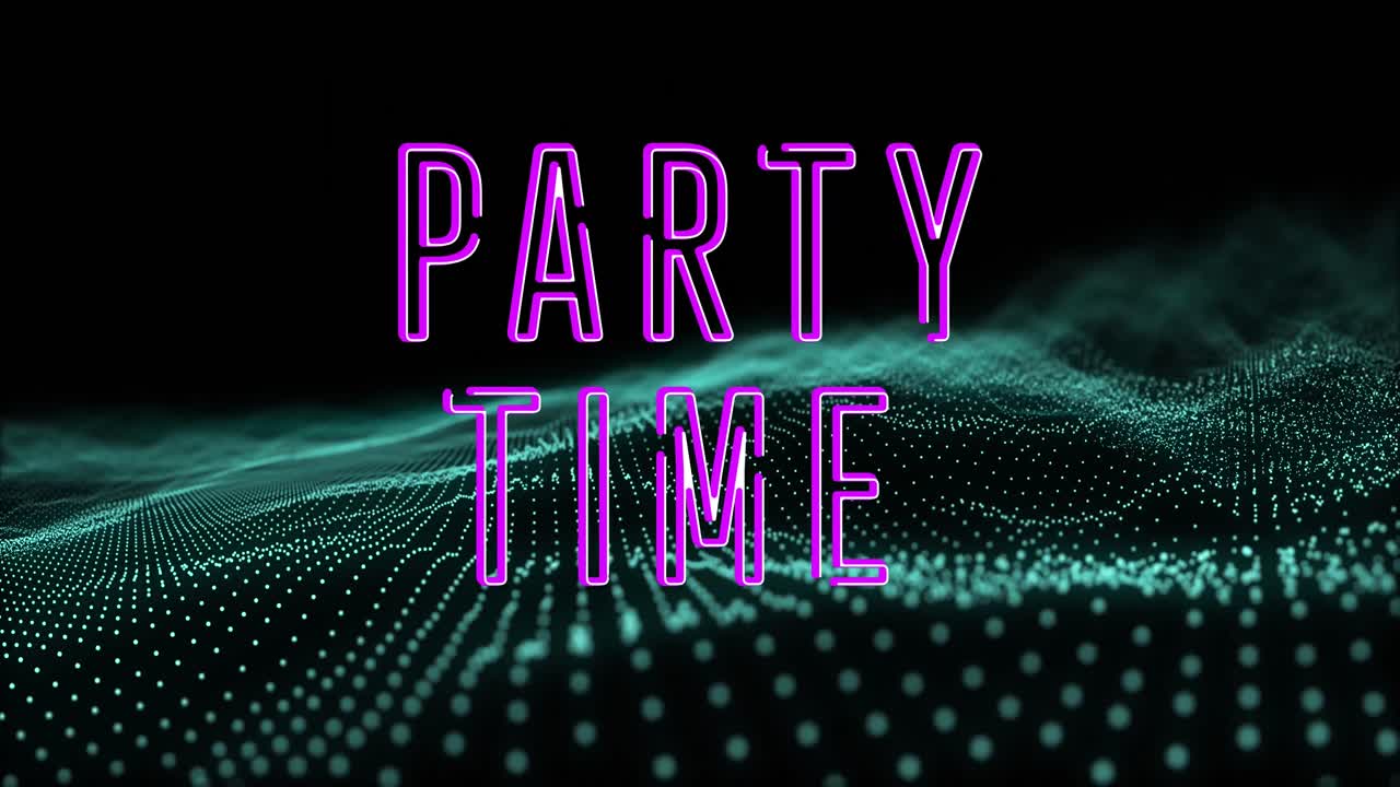 Animation of party time text over white spots