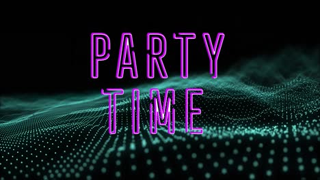 Animation-of-party-time-text-over-white-spots