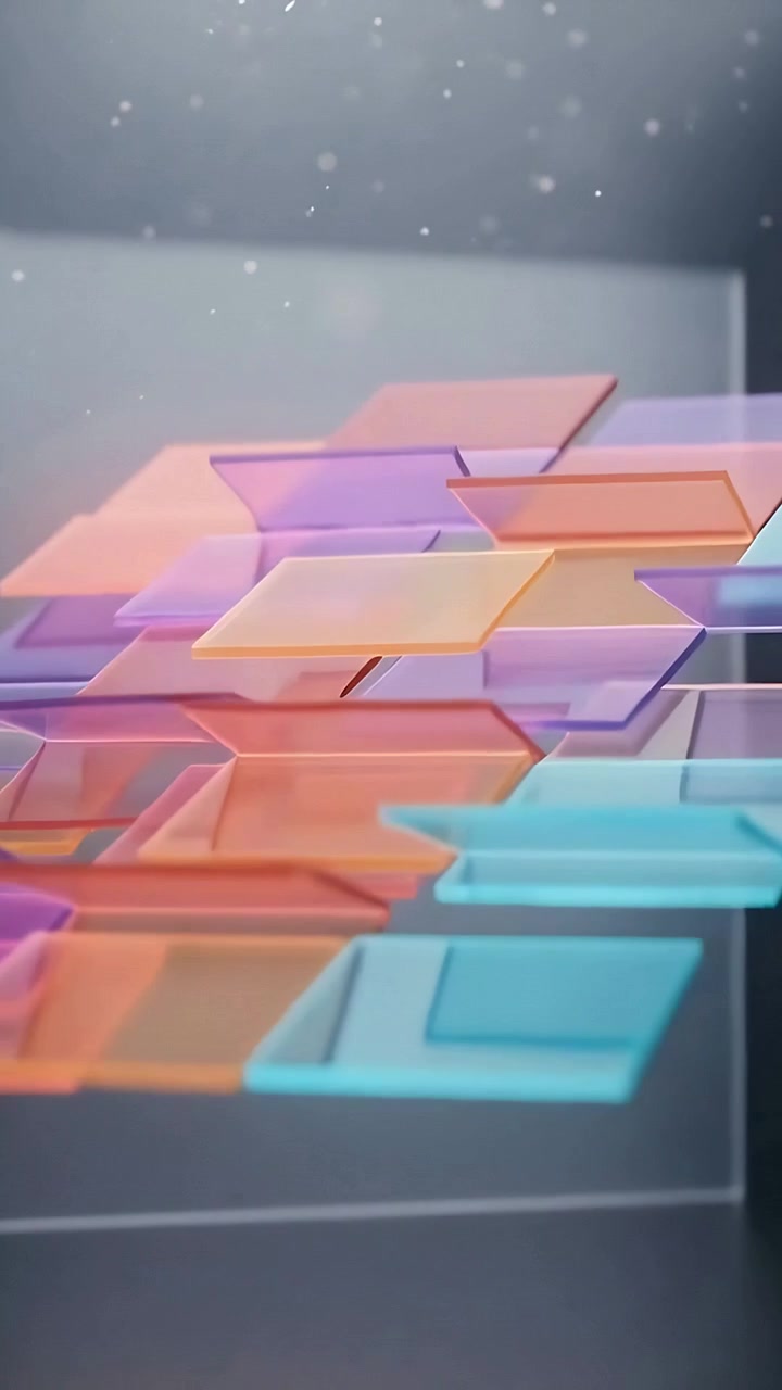 Vertical video: Panning camera tilting tiles sliding settling into grid above mirror, frosted panel