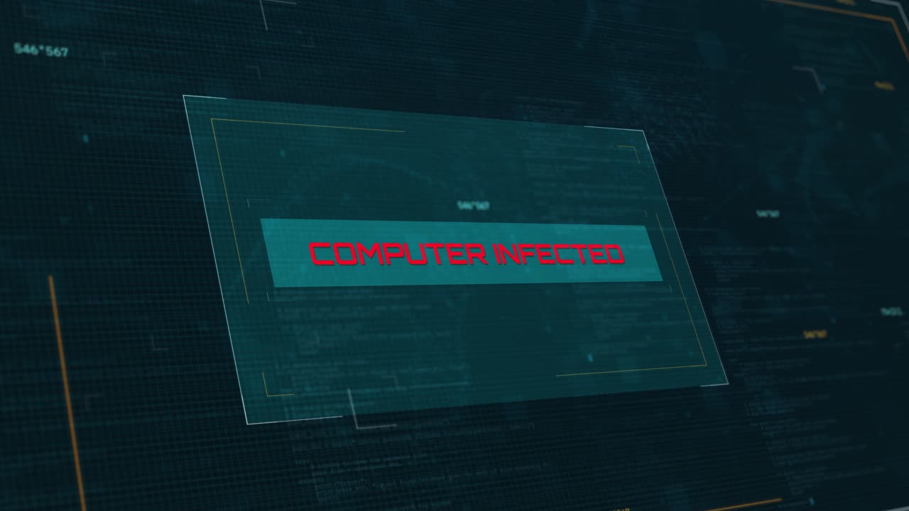 Computer Infected Warning: Futuristic Loading Screen Animation for Cyber Security with Computer Code Background
